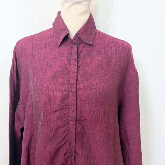 SOUTH STREET LINEN PLUM PURPLE LINEN TUNIC BUTTON DOWN SHIRT - S - Picture 4 of 11
